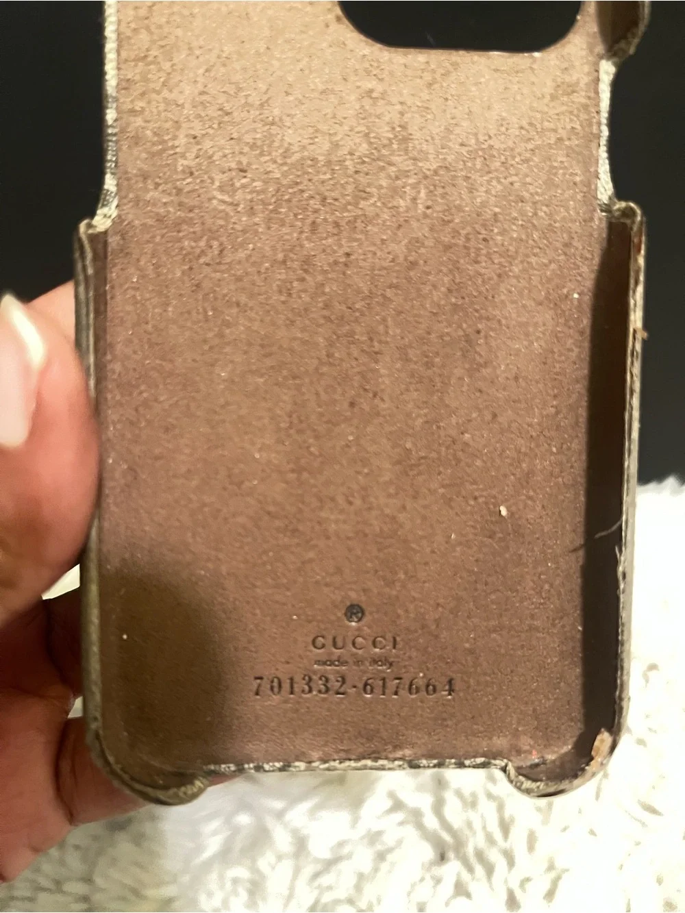 Gucci Beige Monogram Phone Case with Gold Double G Accent